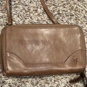 Melissa Frye stacked wallet vintage look cognac Leather Crossbody Wallet bag